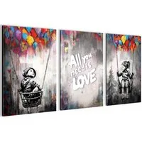 Novart Bild Wandbilder Set Banksy Style Collage - 3 Bilder Wohnzimmer Streetart, Collage, made in Germany