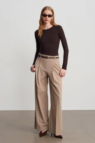 Damen-Gürtelweite Krepp-Hose mit weitem Bein