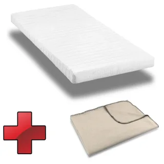 Komfortschaummatratze K10 80 x 200 cm, Höhe 10 cm, Härtegrad H3 + Sleezzz® Smart Kuscheldecke 140 x 200 cm