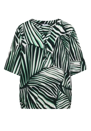 CECIL - Kurzarm Bluse mit Split Neck und Print palm breeze green - Gr. - S