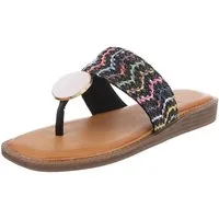 Ital-Design Trendige Damen-Sandalen mit goldener Applikation, Sommer Zehentrenner (89368745) Keilabsatz/Wedge Zehentrenner in Schwarz