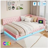 Gdood Polsterbett Doppelbett Daybett Tagesbett LED (1 tlg. Mit USB & TYPE-C, Hydraulisch hebbarer Stauraum, Geeignet für Jungen und Mädchen), Mit LED-Beleuchtung, Ladefunktion, Samt, 140x200 cm