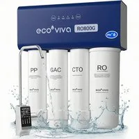 Ecoviva Wasserfilter RO800G Untertisch Osmoseanlage Umkehrosmoseanlage Trinkwasser, Reduziert TDS, 2,1 l/min Wasserdurchflussrate, 3:1 Wassernutzung