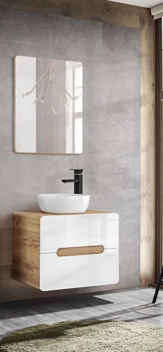 Badmöbel Set 2-tlg Badezimmerset FERMO Weiss HGL 60cm inkl. Waschtisch