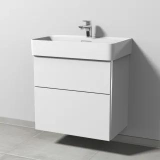 Sanipa 3way Waschtischunterbau zu Laufen VAL Waschtisch mit 2 Auszügen, Weiß-Soft BR82243