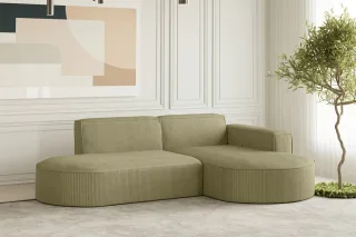 Ecksofa Designersofa PALMA XS in Stoff Scala Kiwi Ottomane Rechts