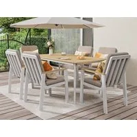 MeXo Gartenlounge-Set Garten Essgruppe für 6 Personen, (Gartenmöbel-Set aus Aluminium, 7-tlg., mit ergonomischen Sesseln inkl. Kissen), Belastbarkeit pro Sitzplatz 140 kg