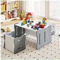 COSTWAY Kindersitzgruppe, (3-tlg), Kleinkind-Set mit 2 Hockern, Holz