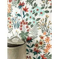 Newroom Vliestapete Dorathy Tapete Blumentapete Blumen,Blüten,Blätter, Weiß Tapete Floral Blumen - Blumentapete Floral Grün Rot Romantisch 3D Optik Blüten Blätter für Wohnzimmer Schlafzimmer Küche, Floral