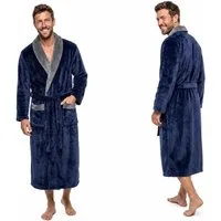 Rungassi Herrenbademantel Exklusiver Herren Bademantel Coral Fleece Blau-Grau Schalkragen 8218, 100 % Polyester