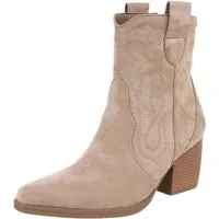 Ital-Design Stylische Westernstiefelette mit Blockabsatz für Damen Westernstiefelette (89937926) Blockabsatz Stiefeletten in Hellbraun