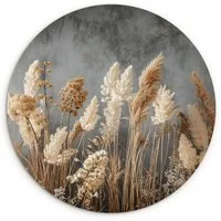 MuchoWow Gemälde Getrocknete Feldblumen - Grau - Beton, Fotodruck (1 St), Kreis Wanddekoration, Rundes Wandbild, 30x30 cm