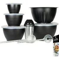 Thiru Salatschüssel 6 Teilig 0,6L/1,3L/2,5L/4,4L - mit Deckel, Seiher, Salatbesteck, (8-tlg), Spülmaschinenfest