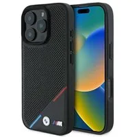 BMW Handyhülle iPhone 16 Pro Max Tricolor Kunstleder gelocht schwarz MagSafe 6,9 Zoll, Kantenschutz