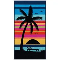 Casa Colori Strandtuch Sommer, Frottier (1-St), Palm Tree Beach bunt blau schwarz