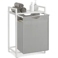 VASAGLE Wäschekorb Wäschesammler mit Ablage, Wäschesack abnehmbar, 65 L, 50 x 33 x 72 cm, Wäschebox, Metallrahmen, taubengrau