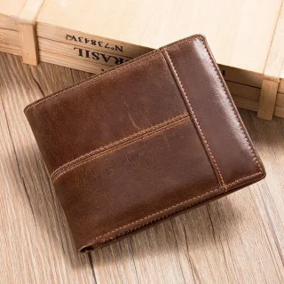 Ekphero Men's Retro Genuine Leather Short Wallet RFID Blocking Horizontal Money Clip Multi-card Slot Card Holder Anti-th