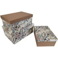 PapeRoom Geschenkbox 3er Set naturbraun mit Blumenmuster - rechteckig (3 St)