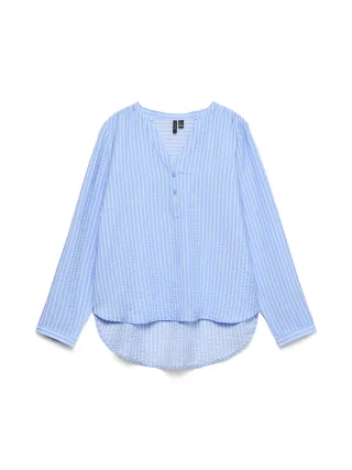 VERO MODA - VMKAJA LS V-NECK FOLD-UP TOP WVN Vista Blue - Gr. - XL