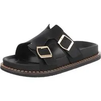 Ital-Design Damen Sandale mit Schnallen und Profilsohle Pantolette (91970967) Flach Pantoletten in Schwarz