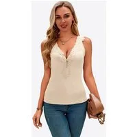 Imily Bela Tanktop Damen Spitzen tiefer V-Ausschnitt Stricken Weste Sexy Sommer (Packung, 1-tlg., 1per-Pack) in Unifarbe gehäkelt