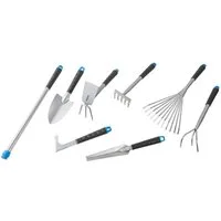 Haushalt International Gartenpflege-Set 8-tlg. Gartenwerkzeug-Set 7 Teile + 1 Griff 94402, Gartenrechen + Fugenmesser + Einpflanzhilfe und einiges mehr