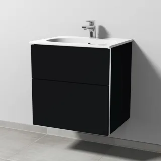 Sanipa 3way Waschtischunterbau zu Geberit Acanto Slim Waschtisch mit 2 Auszügen, Schwarz-Matt BS41008