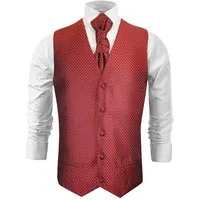 Paul Malone Anzugweste Hochzeitsweste mit Plastron Set 2tlg - Gepunktete Herren Weste (Set, 2-tlg., mit Weste und Plastron) rot schwarz V22, Gr. 50 (S)
