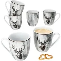 MamboCat Becher 6er Set Alois Kaffeebecher 350ml Porzellan-Tassen 6 Personen Hirsch, Porzellan