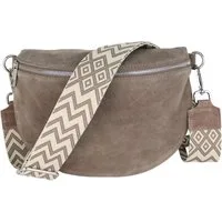 MIRROSI Bauchtasche Damen,Wildleder, Made in Italy,Umhängetasche, Brusttasche (Schultertasche für jeden Anlass (1 Tasche & 1 oder 2 Gurte), 26x20x8 cm, Reißverschlussfach auf der Rückseite), Crossbody Bag, gemusterten& verstellbaren Schulterriemen