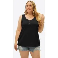 Imily Bela Tanktop Damen Plus Size Ärmelloses Henley-Sommershirt (Packung, 1-tlg., 1per-Pack) Einfarbig