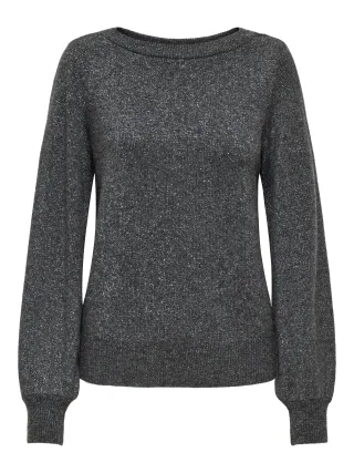 JDY - JDYRUE GLITTER L/S BOAT PULLOVE KNT NOOS Dark Grey Melange - Gr. - S