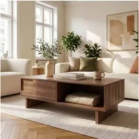 en.casa Couchtisch, »Katanshumn« Schublade 2 Ablagefächer 110 x 55 x 39 cm Walnussoptik