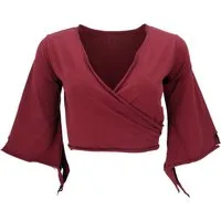 Guru-Shop T-Shirt Elfen Top, Top Goa-chic, Wickeltop - weinrot Festival, Ethno Style, alternative Bekleidung