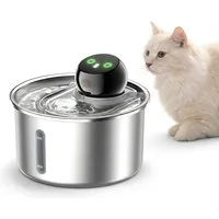 HOMELODY Trinkbrunnen Katzenbrunnen Edelstahl 3,2L kabellos leise mit Filter, Trinkbrunnen Katze Akku 120 Tage Sensor 5-fach Filter