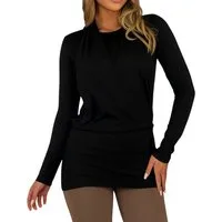 Mississhop Langarmshirt Damen Longsleeve mit Wasserfallkragen – Baumwolle Stretch Shirt Felic.