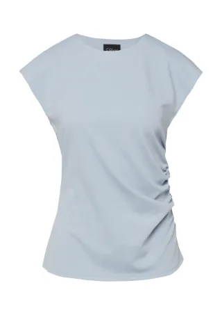 s.Oliver BLACK LABEL - T-Shirt mit Rundhalsausschnitt und seitlicher Raffung blau - Gr. - 44