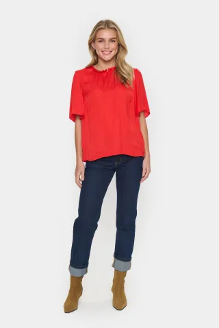 Kurzarm-Bluse Lockere Passform Flame Scarlet red
