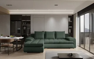 Ecksofa Sofa HECKTOR mit Schlaffunktion Stoff Abriamo Flaschengrün Ottomane L...