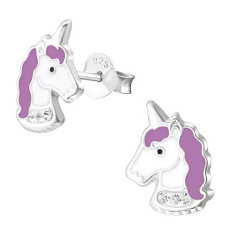 Einhorn Ohrringe aus 925 Silber mit Kristall