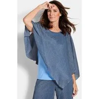 GOLDNER Print-Shirt Asymmetrisches Blusenshirt mit Glanzgarn Chiffonüberwurf mit U-Boot-Ausschnitt und 3/4-Arm