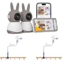 Boifun Video-Babyphone Babyphone mit 2 Kameras WLAN 5 Zoll Video Babyphone 2K/3MP PTZ 355°, Nachtlicht, 300m Reichweite, Zwei-Wege-Audio, 4X Zoom, 1-tlg., Weinen/Bewegungs/Geräuscherkennung, Automatische Verfolgung,unterstützt Mobile App Steuerung