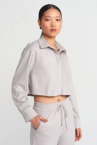 Damen Kurz geschnittenes Faux-Suede Knopfs Hemd