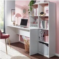 FINEBUY Schreibtisch FB71801 Bürotisch mit Regal 170 cm Weiß Computertisch Tisch (Homeoffice Computertisch, PC-Tisch mit Stauraum), mit Regal Weiß 170x59x143,5 cm, Bürotisch Modern