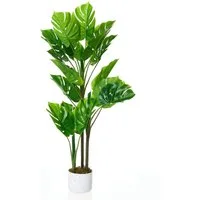 Kunstpflanze Künstlicher Monstera Deliciosa mit Topf Groß Kunstpalme für Indoor, GarveeMore, Höhe 110 cm, Höhe 110cm/120cm