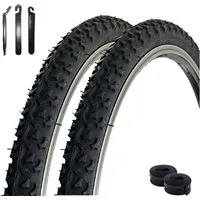 maxxi4you Fahrradreifen 2x VEE Rubber V123 26x1.75 Schwarz + 2x AV Schlauch + maxxi4you Heber