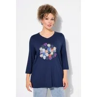 Ulla Popken T-Shirt Shirt Blüten Classic V-Ausschnitt 3/4-Arm