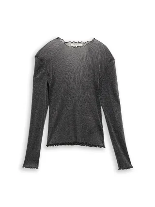 Denim Tom Tailor - Mesh Langarmshirt mit Glitzer-Effekt black with silver - Gr. - S