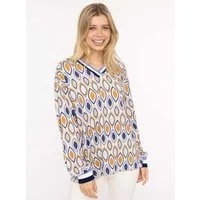 Zwillingsherz Blusenshirt "Ornament" langärmlig, V-Neck, Ornament-Print, sportive Bündchen