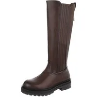 Ital-Design Hochschaftstiefel mit robustem Design für Damen Plateaustiefel (90417933) Blockabsatz Stiefel in Braun